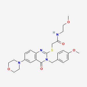 molecular formula C25H30N4O5S B2736364 N-(2-methoxyethyl)-2-[[3-[(4-methoxyphenyl)methyl]-6-(4-morpholinyl)-4-oxo-2-quinazolinyl]thio]acetamide CAS No. 689771-71-9