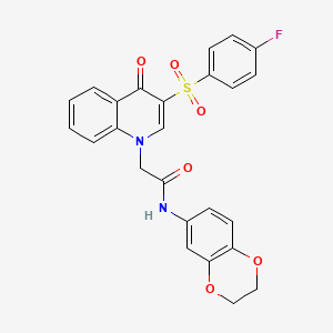 molecular formula C25H19FN2O6S B2736368 N-(2,3-二氢-1,4-苯并二氧杂环己烷-6-基)-2-[3-(4-氟苯基)磺酰-4-氧代喹啉-1-基]乙酰胺 CAS No. 866729-36-4