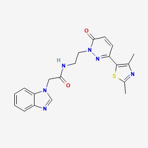 molecular formula C20H20N6O2S B2736374 2-(1H-benzo[d]imidazol-1-yl)-N-(2-(3-(2,4-dimethylthiazol-5-yl)-6-oxopyridazin-1(6H)-yl)ethyl)acetamide CAS No. 1251632-77-5