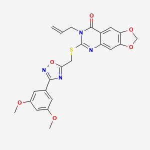 molecular formula C23H20N4O6S B2736403 7-allyl-6-(((3-(3,5-dimethoxyphenyl)-1,2,4-oxadiazol-5-yl)methyl)thio)-[1,3]dioxolo[4,5-g]quinazolin-8(7H)-one CAS No. 1111974-48-1