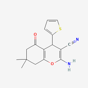 molecular formula C16H16N2O2S B2736424 2-氨基-7,7-二甲基-5-氧代-4-(噻吩-2-基)-5,6,7,8-四氢-4H-香豆素-3-碳腈 CAS No. 153790-54-6