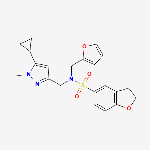 molecular formula C21H23N3O4S B2736456 N-((5-cyclopropyl-1-methyl-1H-pyrazol-3-yl)methyl)-N-(furan-2-ylmethyl)-2,3-dihydrobenzofuran-5-sulfonamide CAS No. 1798487-78-1