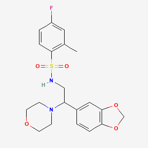 molecular formula C20H23FN2O5S B2736457 N-(2-(benzo[d][1,3]dioxol-5-yl)-2-morpholinoethyl)-4-fluoro-2-methylbenzenesulfonamide CAS No. 887219-02-5