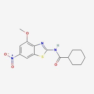 molecular formula C15H17N3O4S B2736459 N-(4-methoxy-6-nitro-1,3-benzothiazol-2-yl)cyclohexanecarboxamide CAS No. 330191-12-3