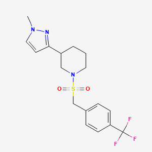 molecular formula C17H20F3N3O2S B2736476 3-(1-methyl-1H-pyrazol-3-yl)-1-((4-(trifluoromethyl)benzyl)sulfonyl)piperidine CAS No. 2034461-38-4