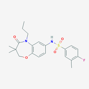 molecular formula C21H25FN2O4S B2736481 N-(3,3-二甲基-4-氧代-5-丙基-2,3,4,5-四氢苯并[b][1,4]噁唑-7-基)-4-氟-3-甲基苯基磺酰胺 CAS No. 922105-21-3