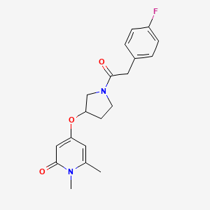 molecular formula C19H21FN2O3 B2736491 4-((1-(2-(4-fluorophenyl)acetyl)pyrrolidin-3-yl)oxy)-1,6-dimethylpyridin-2(1H)-one CAS No. 2034290-67-8