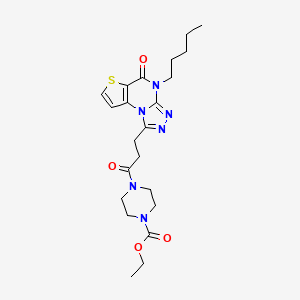 molecular formula C22H30N6O4S B2736493 Ethyl 4-(3-(5-oxo-4-pentyl-4,5-dihydrothieno[2,3-e][1,2,4]triazolo[4,3-a]pyrimidin-1-yl)propanoyl)piperazine-1-carboxylate CAS No. 1223911-03-2