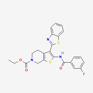 molecular formula C24H20FN3O3S2 B2736503 乙酸乙酯 3-(苯并[d]噻唑-2-基)-2-(3-氟苯甲酰胺基)-4,5-二氢噻吩[2,3-c]吡啶-6(7H)-羧酸酯 CAS No. 864927-26-4