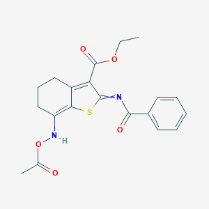 molecular formula C20H20N2O5S B273652 ethyl 7-(acetyloxyamino)-2-benzoylimino-5,6-dihydro-4H-1-benzothiophene-3-carboxylate 