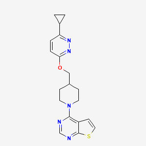 molecular formula C19H21N5OS B2736525 3-Cyclopropyl-6-[(1-{thieno[2,3-d]pyrimidin-4-yl}piperidin-4-yl)methoxy]pyridazine CAS No. 2320924-66-9
