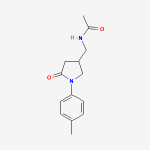 molecular formula C14H18N2O2 B2736532 N-((5-氧代-1-(对甲苯基)吡咯烷-3-基)甲基)乙酰胺 CAS No. 954706-24-2