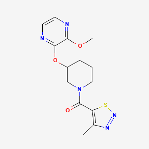 molecular formula C14H17N5O3S B2736533 (3-((3-Methoxypyrazin-2-yl)oxy)piperidin-1-yl)(4-methyl-1,2,3-thiadiazol-5-yl)methanone CAS No. 2034231-94-0