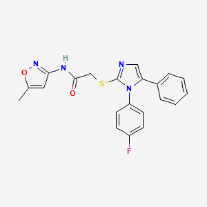 molecular formula C21H17FN4O2S B2736538 2-((1-(4-fluorophenyl)-5-phenyl-1H-imidazol-2-yl)thio)-N-(5-methylisoxazol-3-yl)acetamide CAS No. 1207046-36-3