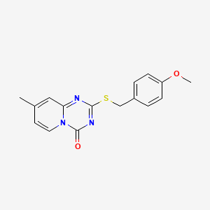 molecular formula C16H15N3O2S B2736543 2-((4-Methoxybenzyl)sulfanyl)-8-methyl-4H-pyrido[1,2-a](1,3,5)triazin-4-one CAS No. 303145-48-4