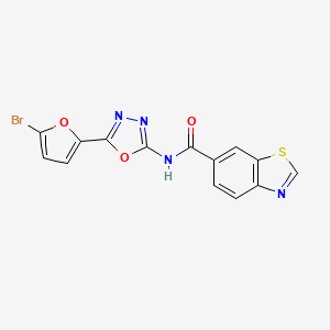 molecular formula C14H7BrN4O3S B2736545 N-(5-(5-溴呋喃-2-基)-1,3,4-噁二唑-2-基)苯并[d]噻唑-6-甲酰胺 CAS No. 1171567-06-8