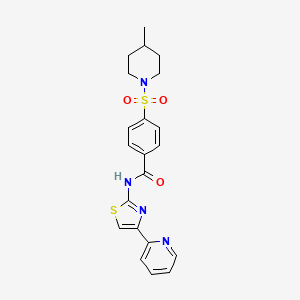 molecular formula C21H22N4O3S2 B2736551 4-((4-methylpiperidin-1-yl)sulfonyl)-N-(4-(pyridin-2-yl)thiazol-2-yl)benzamide CAS No. 442556-96-9