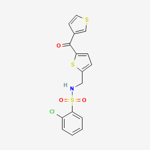 molecular formula C16H12ClNO3S3 B2736554 2-chloro-N-((5-(thiophene-3-carbonyl)thiophen-2-yl)methyl)benzenesulfonamide CAS No. 1797062-79-3
