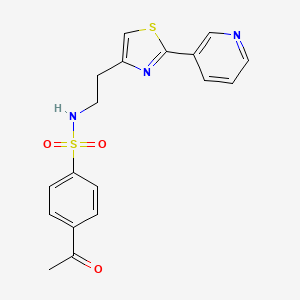 molecular formula C18H17N3O3S2 B2736560 4-乙酰-N-(2-(2-(吡啶-3-基)噻唑-4-基)乙基)苯磺酰胺 CAS No. 863511-89-1