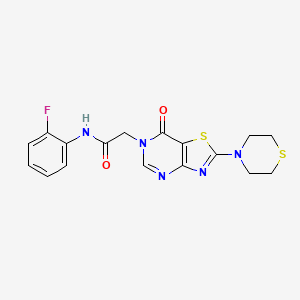 molecular formula C17H16FN5O2S2 B2736561 N-(2-fluorophenyl)-2-(7-oxo-2-thiomorpholinothiazolo[4,5-d]pyrimidin-6(7H)-yl)acetamide CAS No. 1223823-75-3