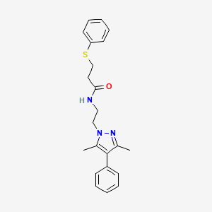 N-(2-(3,5-dimethyl-4-phenyl-1H-pyrazol-1-yl)ethyl)-3-(phenylthio)propanamide