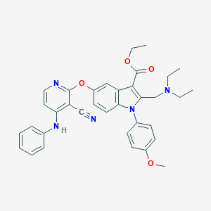 molecular formula C35H35N5O4 B273658 1-(4-Methoxyphenyl)-2-[(diethylamino)methyl]-5-[3-cyano-4-(phenylamino)pyridin-2-yloxy]-1H-indole-3-carboxylic acid ethyl ester 