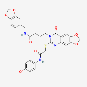 N-(1,3-benzodioxol-5-ylmethyl)-4-[6-({2-[(4-methoxyphenyl)amino]-2-oxoethyl}thio)-8-oxo[1,3]dioxolo[4,5-g]quinazolin-7(8H)-yl]butanamide