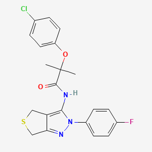 molecular formula C21H19ClFN3O2S B2736589 2-(4-chlorophenoxy)-N-(2-(4-fluorophenyl)-4,6-dihydro-2H-thieno[3,4-c]pyrazol-3-yl)-2-methylpropanamide CAS No. 893937-92-3
