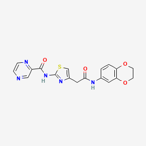 N-(4-(2-((2,3-dihydrobenzo[b][1,4]dioxin-6-yl)amino)-2-oxoethyl)thiazol-2-yl)pyrazine-2-carboxamide