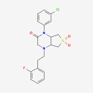 molecular formula C20H20ClFN2O3S B2736612 1-(3-氯苯基)-4-(2-氟苯乙基)己氢噻吩[3,4-b]吡嗪-2(1H)-酮 6,6-二氧化物 CAS No. 1040712-71-7