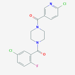 molecular formula C17H14Cl2FN3O2 B2736620 1-(5-Chloro-2-fluorobenzoyl)-4-(6-chloropyridine-3-carbonyl)piperazine CAS No. 1210951-90-8
