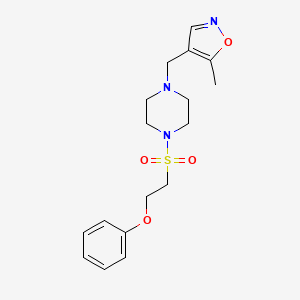 molecular formula C17H23N3O4S B2736638 5-Methyl-4-((4-((2-phenoxyethyl)sulfonyl)piperazin-1-yl)methyl)isoxazole CAS No. 2034484-33-6