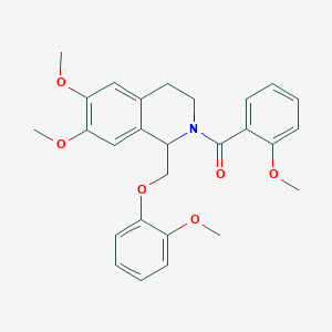 molecular formula C27H29NO6 B2736661 6,7-Dimethoxy-2-(2-methoxybenzoyl)-1-[(2-methoxyphenoxy)methyl]-1,2,3,4-tetrahydroisoquinoline CAS No. 486451-11-0