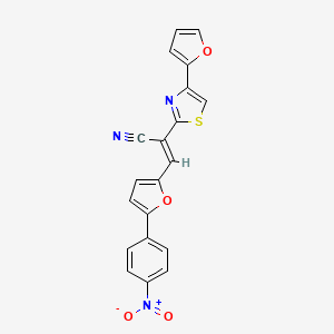 molecular formula C20H11N3O4S B2736666 (E)-2-(4-(furan-2-yl)thiazol-2-yl)-3-(5-(4-nitrophenyl)furan-2-yl)acrylonitrile CAS No. 627890-08-8