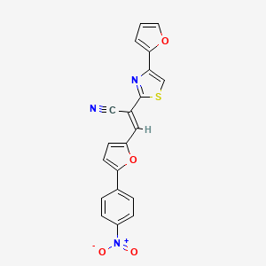 molecular formula C20H11N3O4S B2736666 (E)-2-(4-(呋喃-2-基)噻唑-2-基)-3-(5-(4-硝基苯基)呋喃-2-基)丙烯腈 CAS No. 627890-08-8