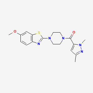 molecular formula C18H21N5O2S B2736678 (1,3-dimethyl-1H-pyrazol-5-yl)(4-(6-methoxybenzo[d]thiazol-2-yl)piperazin-1-yl)methanone CAS No. 1013771-86-2