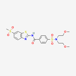 molecular formula C21H25N3O7S3 B2736693 4-[bis(2-methoxyethyl)sulfamoyl]-N-(6-methanesulfonyl-1,3-benzothiazol-2-yl)benzamide CAS No. 406722-88-1
