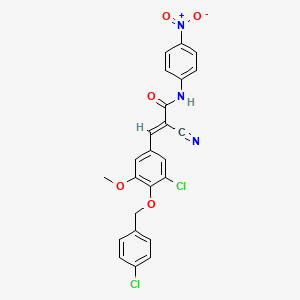 molecular formula C24H17Cl2N3O5 B2736695 (E)-3-[3-chloro-4-[(4-chlorophenyl)methoxy]-5-methoxyphenyl]-2-cyano-N-(4-nitrophenyl)prop-2-enamide CAS No. 522604-10-0