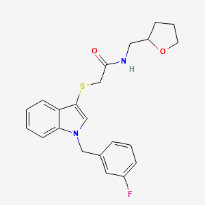 molecular formula C22H23FN2O2S B2736703 2-[1-[(3-fluorophenyl)methyl]indol-3-yl]sulfanyl-N-(oxolan-2-ylmethyl)acetamide CAS No. 862825-70-5