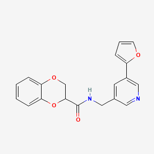 molecular formula C19H16N2O4 B2736709 N-((5-(呋喃-2-基)吡啶-3-基)甲基)-2,3-二氢苯并[b][1,4]二氧杂环己烷-2-甲酰胺 CAS No. 2034518-36-8