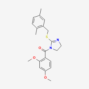 molecular formula C21H24N2O3S B2736724 (2,4-二甲氧基苯基)(2-((2,5-二甲基苯甲硫)-4,5-二氢-1H-咪唑-1-基)甲酮 CAS No. 851804-37-0