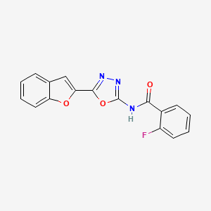 molecular formula C17H10FN3O3 B2736728 N-[5-(1-benzofuran-2-yl)-1,3,4-oxadiazol-2-yl]-2-fluorobenzamide CAS No. 922099-43-2