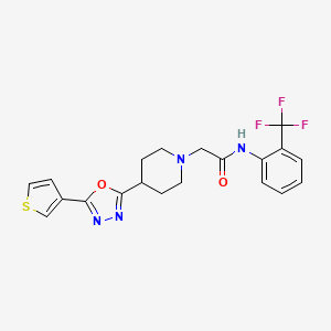 molecular formula C20H19F3N4O2S B2736741 2-(4-(5-(thiophen-3-yl)-1,3,4-oxadiazol-2-yl)piperidin-1-yl)-N-(2-(trifluoromethyl)phenyl)acetamide CAS No. 1448132-18-0