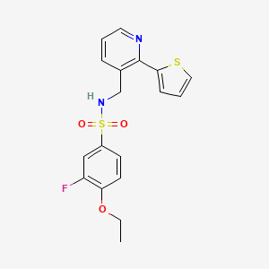 molecular formula C18H17FN2O3S2 B2736771 4-ethoxy-3-fluoro-N-((2-(thiophen-2-yl)pyridin-3-yl)methyl)benzenesulfonamide CAS No. 2034478-06-1