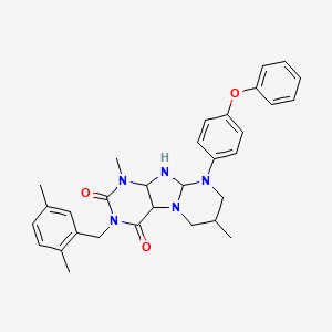 molecular formula C31H31N5O3 B2736780 3-[(2,5-dimethylphenyl)methyl]-1,7-dimethyl-9-(4-phenoxyphenyl)-1H,2H,3H,4H,6H,7H,8H,9H-pyrimido[1,2-g]purine-2,4-dione CAS No. 920482-43-5