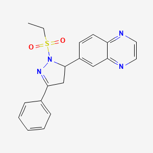 molecular formula C19H18N4O2S B2736795 6-(1-(ethylsulfonyl)-3-phenyl-4,5-dihydro-1H-pyrazol-5-yl)quinoxaline CAS No. 864925-22-4