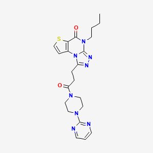 molecular formula C22H26N8O2S B2736805 8-Butyl-12-{3-oxo-3-[4-(pyrimidin-2-yl)piperazin-1-yl]propyl}-5-thia-1,8,10,11-tetraazatricyclo[7.3.0.0^{2,6}]dodeca-2(6),3,9,11-tetraen-7-one CAS No. 1189487-16-8