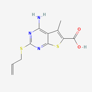 molecular formula C11H11N3O2S2 B2736833 2-(Allylthio)-4-amino-5-methylthieno[2,3-d]pyrimidine-6-carboxylic acid CAS No. 881446-28-2