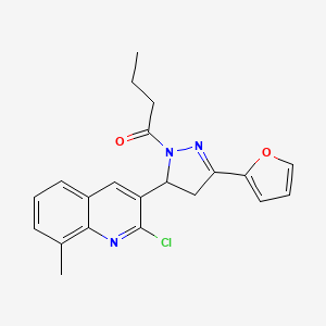 molecular formula C21H20ClN3O2 B2736834 1-[5-(2-chloro-8-methylquinolin-3-yl)-3-(furan-2-yl)-4,5-dihydro-1H-pyrazol-1-yl]butan-1-one CAS No. 932138-86-8