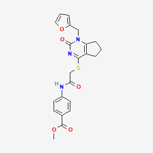 molecular formula C22H21N3O5S B2736837 methyl 4-[2-({1-[(furan-2-yl)methyl]-2-oxo-1H,2H,5H,6H,7H-cyclopenta[d]pyrimidin-4-yl}sulfanyl)acetamido]benzoate CAS No. 946374-28-3